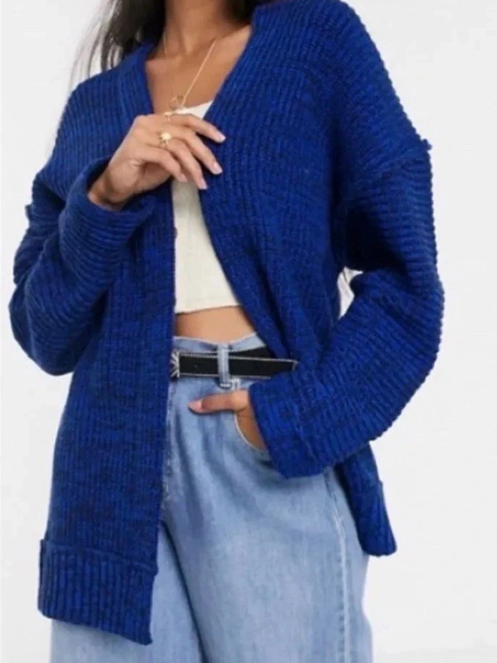 Free People Chunky Open-Front Cardigan - Cobalt Blue